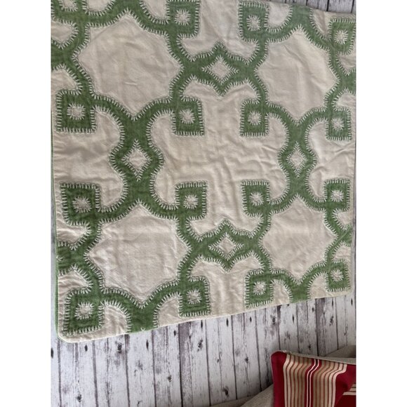 POTTERY BARN Set Pillow Shams Stripes Velvet Red Green COTTON LINEN Pillowcases - Picture 4 of 9